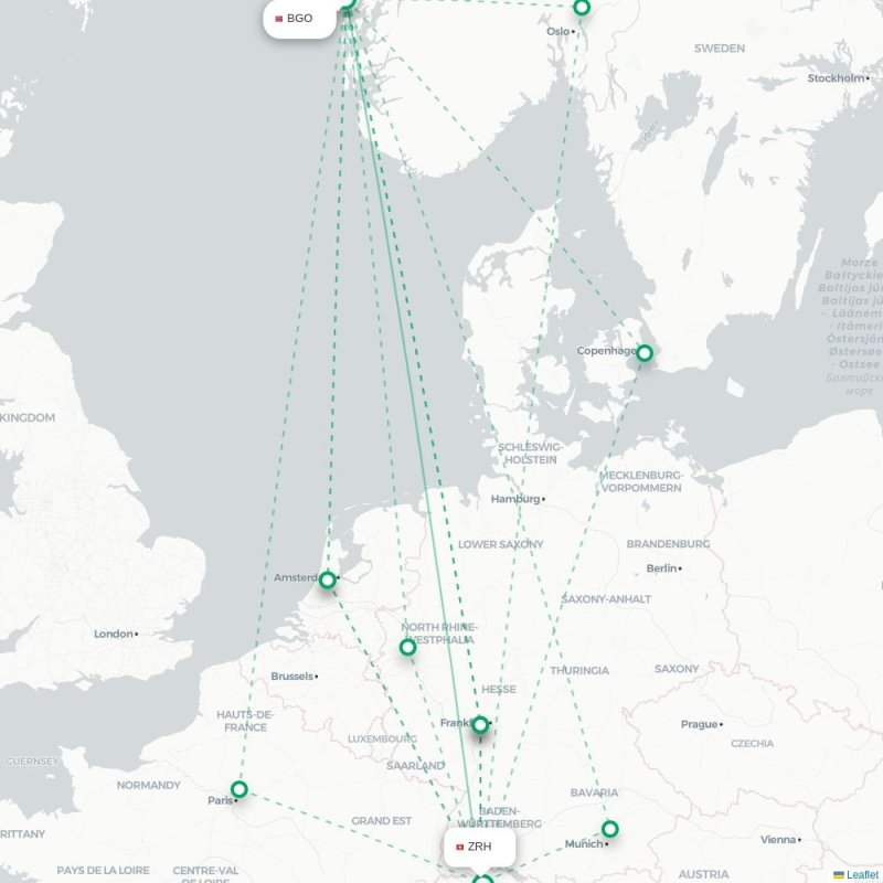 BGO - ZRH route map