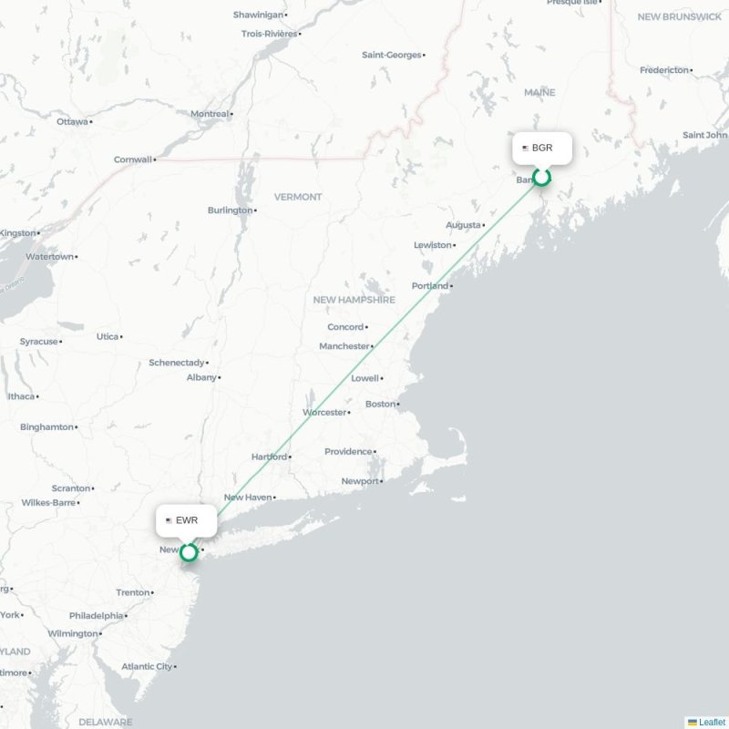 BGR - EWR route map