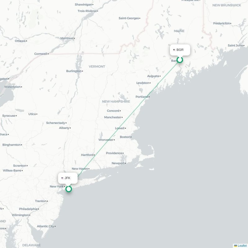 BGR - JFK route map