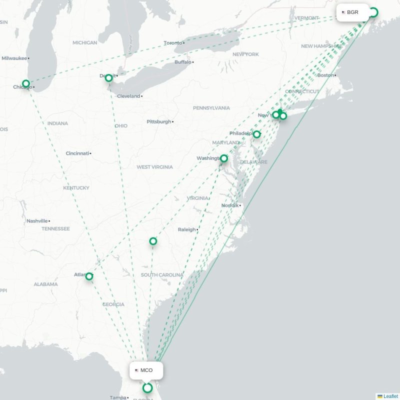 BGR - MCO route map