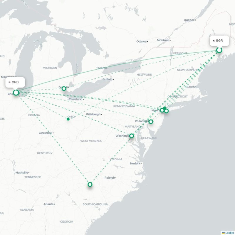 BGR - ORD route map