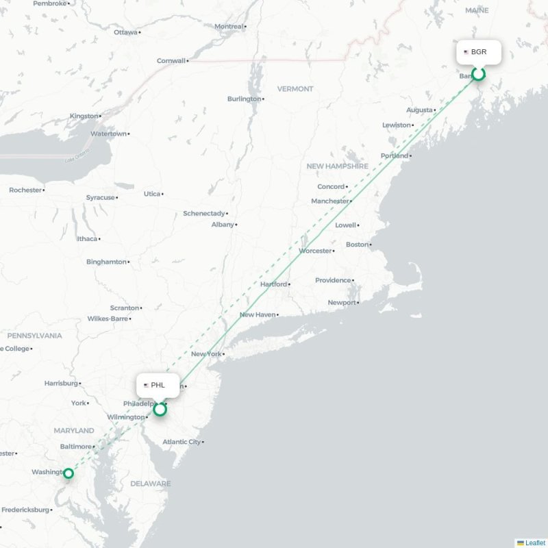 BGR - PHL route map