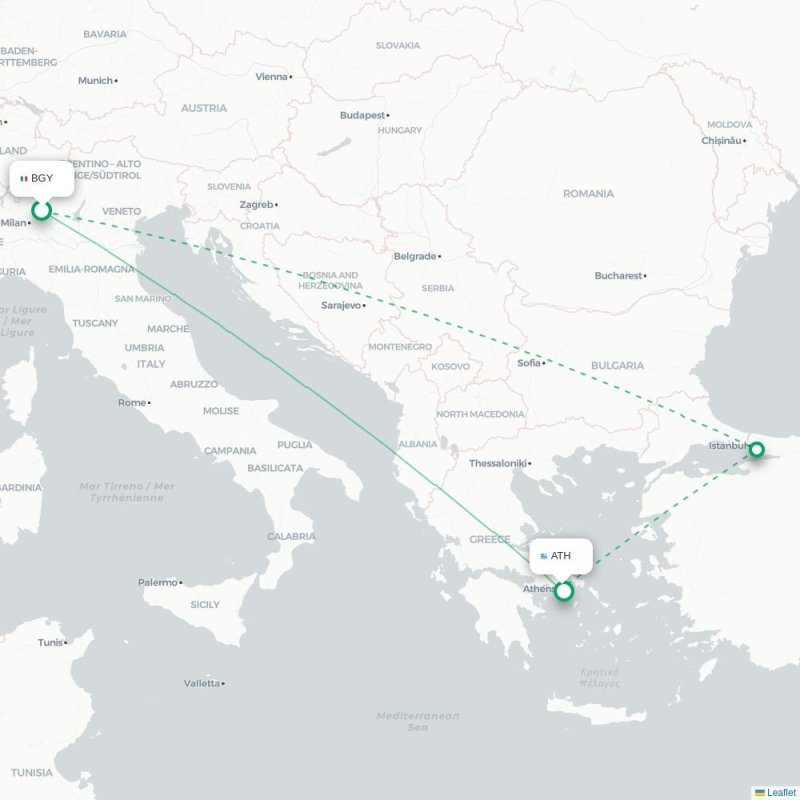 BGY - ATH route map