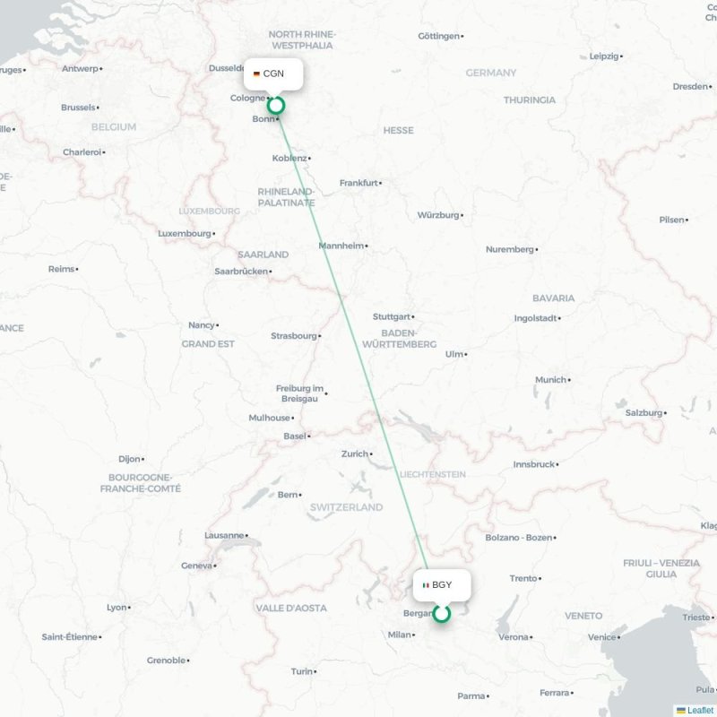 BGY - CGN route map