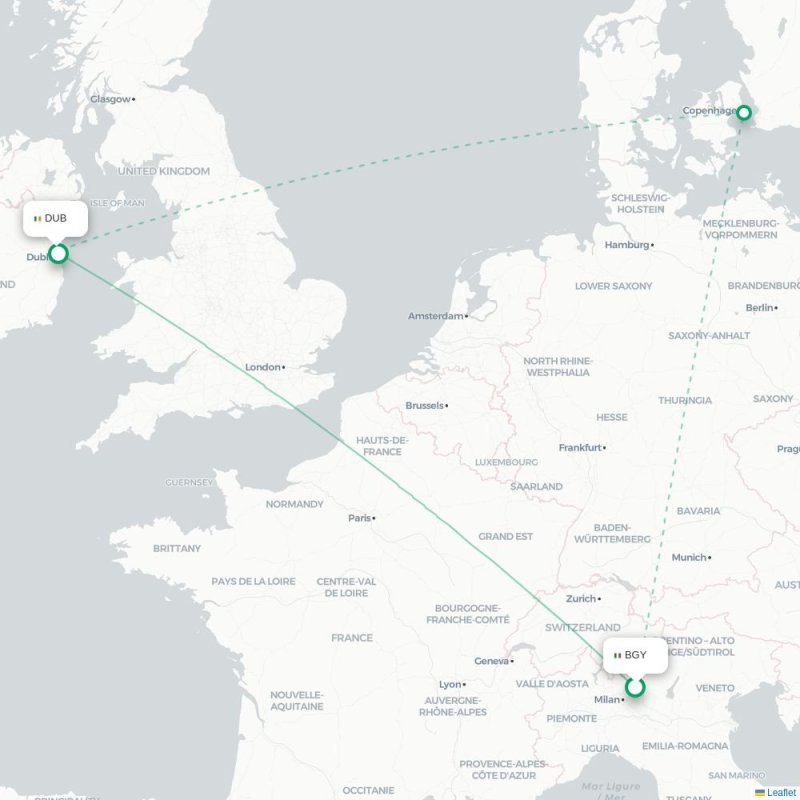 BGY - DUB route map