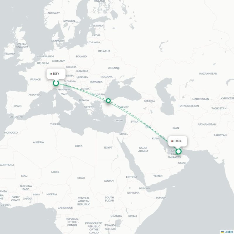 BGY - DXB route map