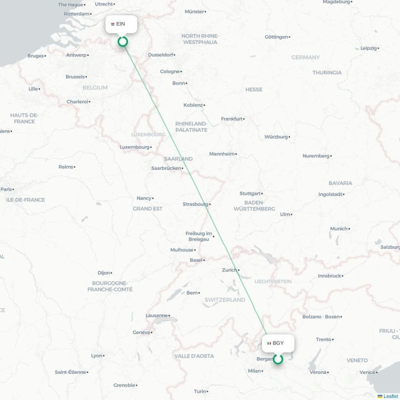 BGY - EIN route map