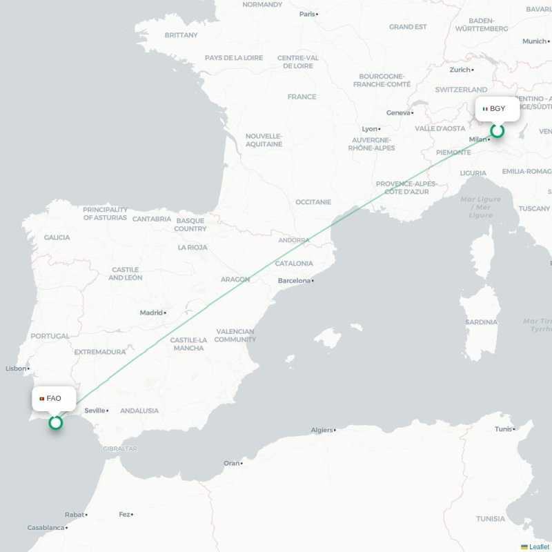 BGY - FAO route map