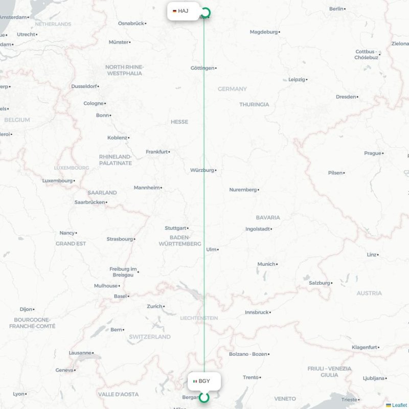 BGY - HAJ route map