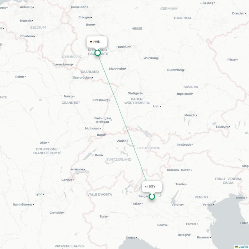 BGY - HHN route map