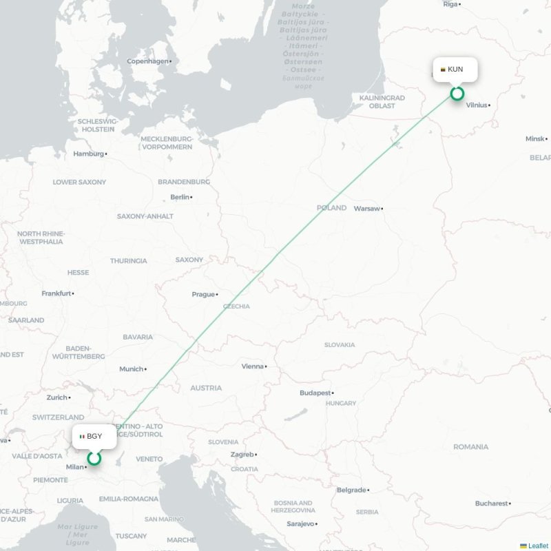 BGY - KUN route map