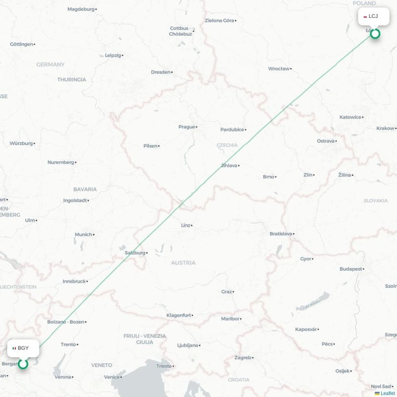 BGY - LCJ route map