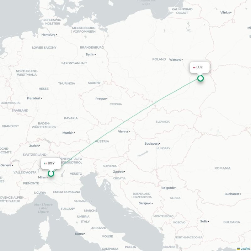 BGY - LUZ route map