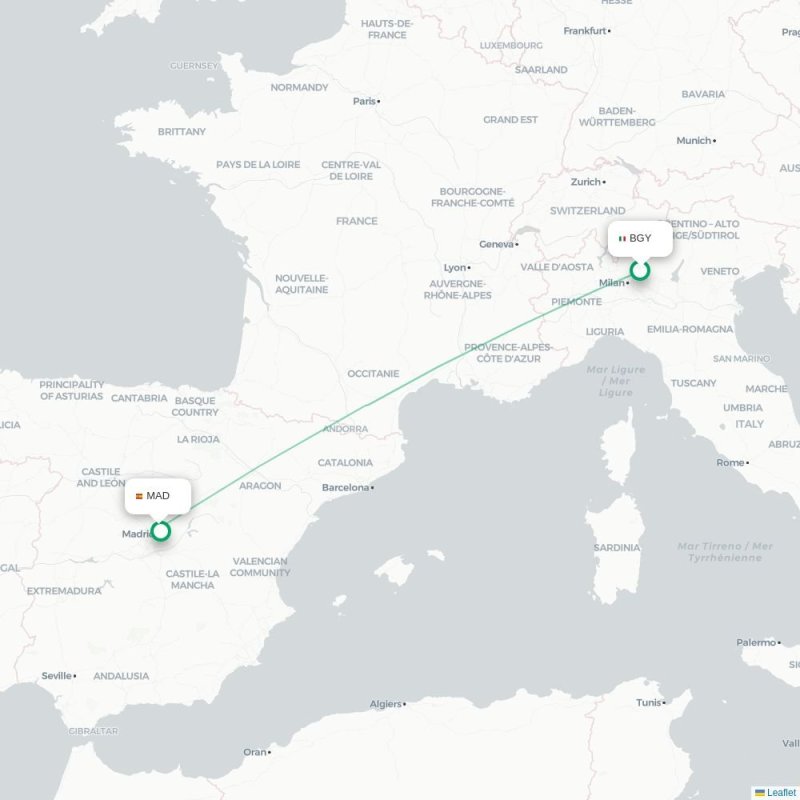 BGY - MAD route map