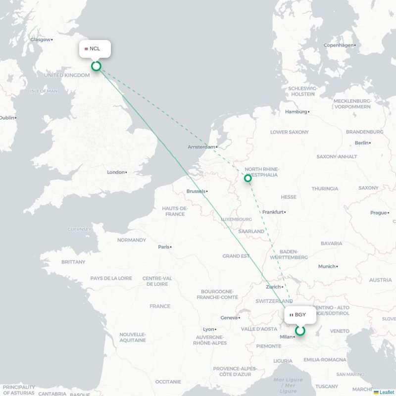 BGY - NCL route map