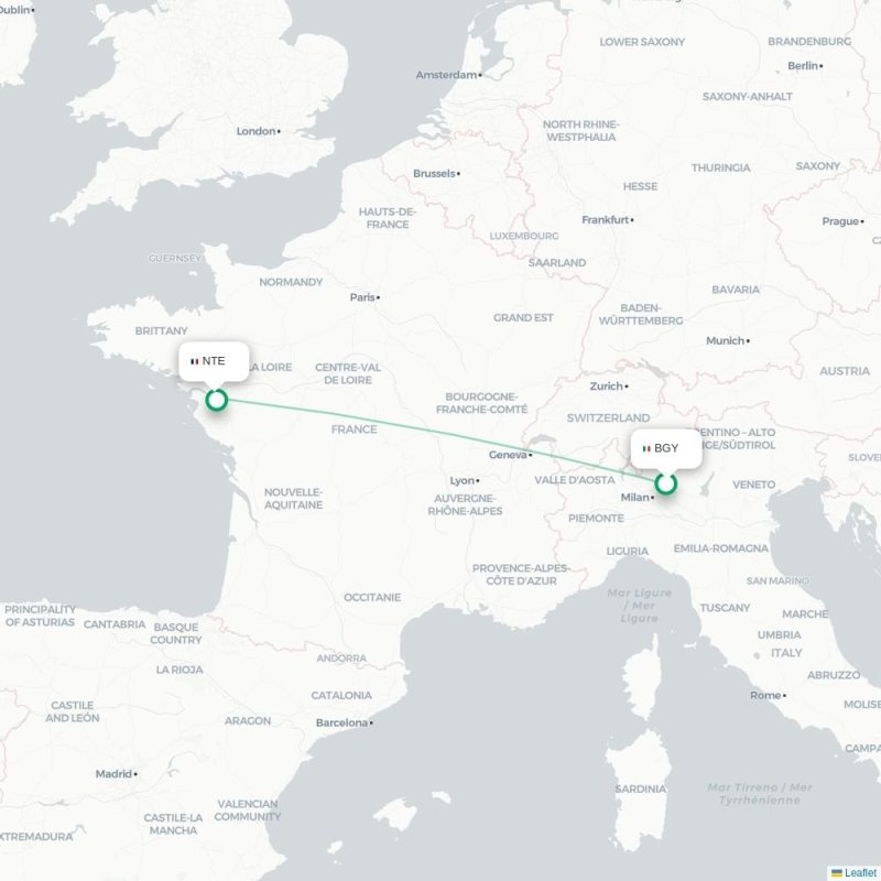 BGY - NTE route map