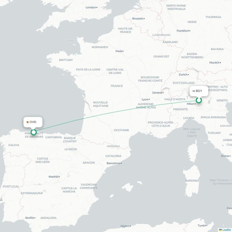 BGY - OVD route map