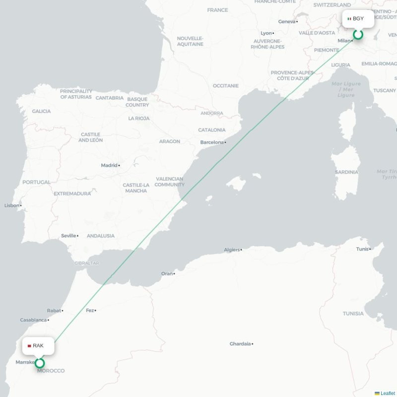 BGY - RAK route map