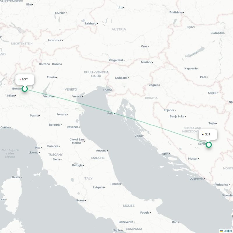 BGY - SJJ route map