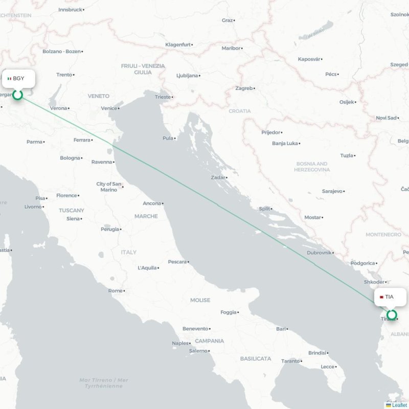 BGY - TIA route map