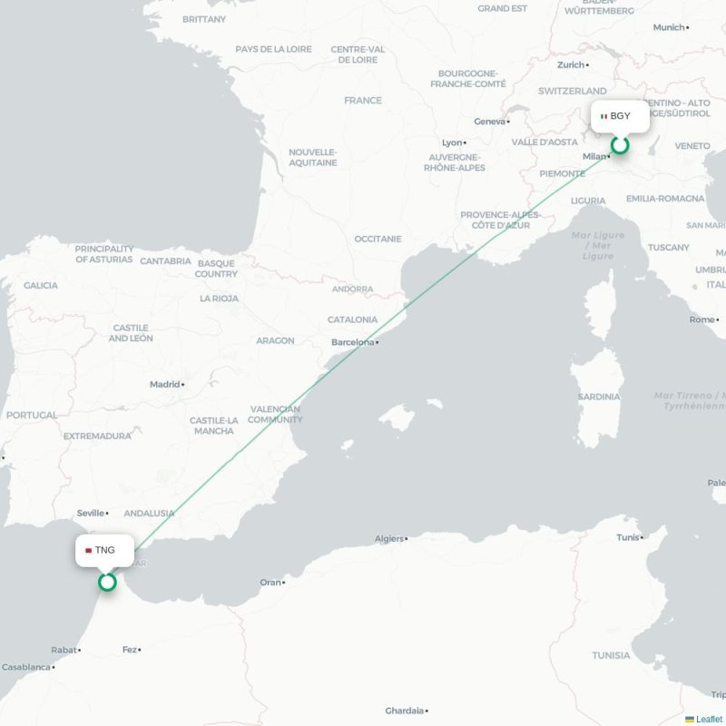 BGY - TNG route map