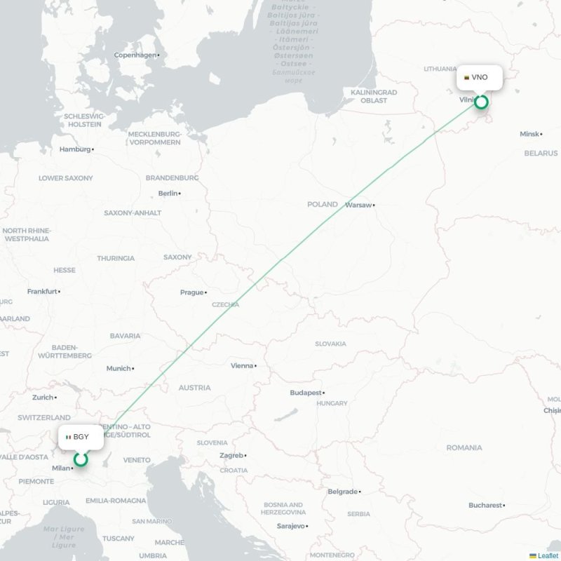 BGY - VNO route map