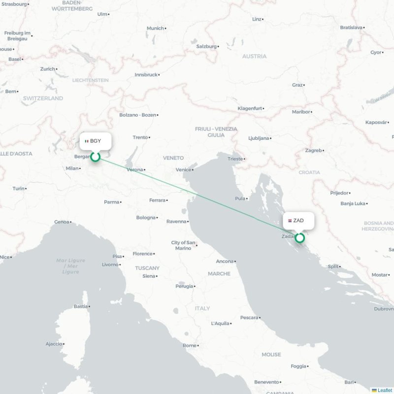 BGY - ZAD route map