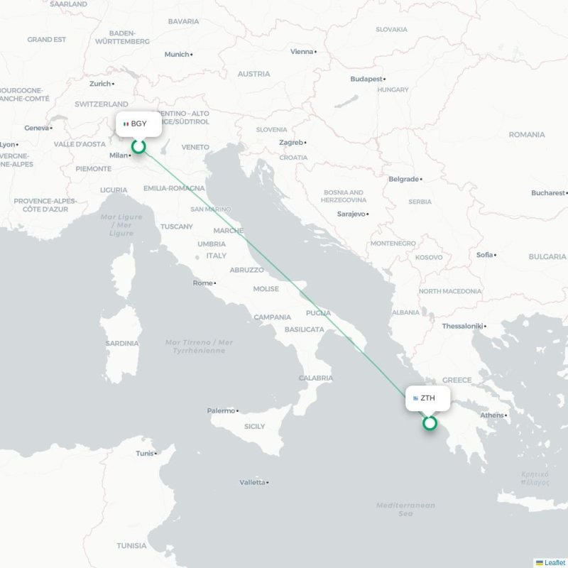 BGY - ZTH route map