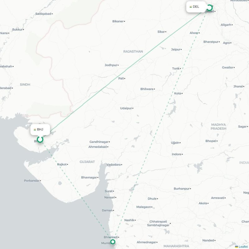 BHJ - DEL route map
