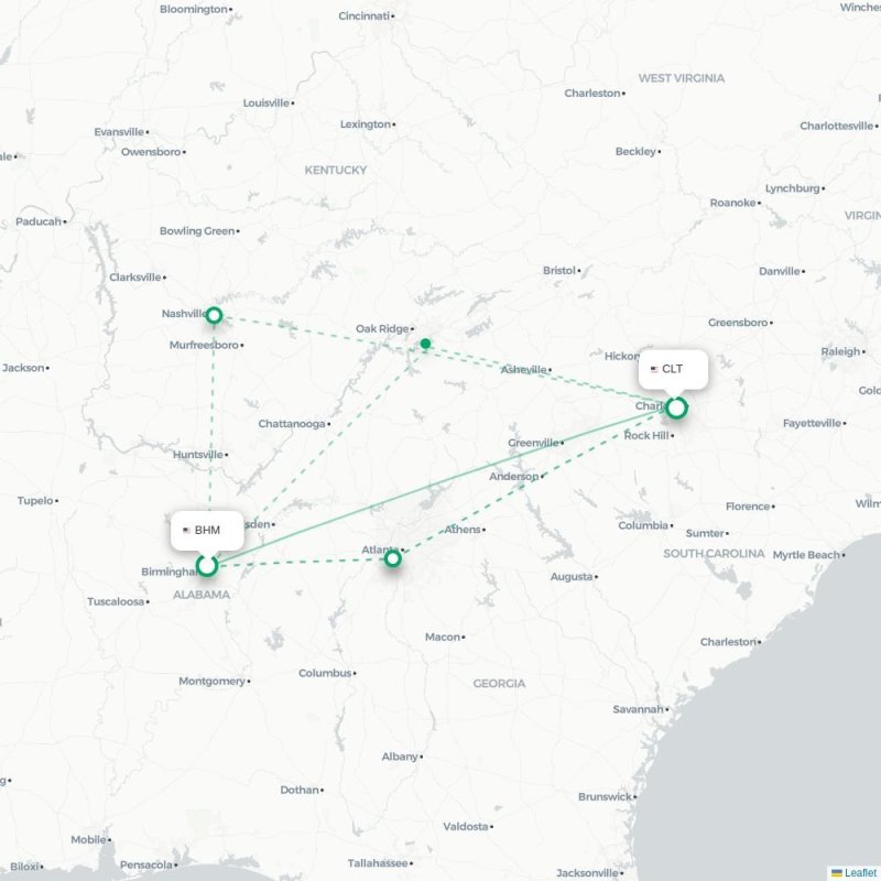 BHM - CLT route map