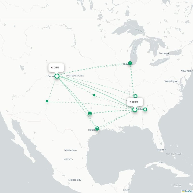 BHM - DEN route map