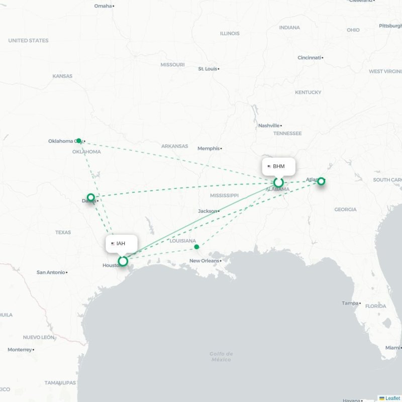 BHM - IAH route map