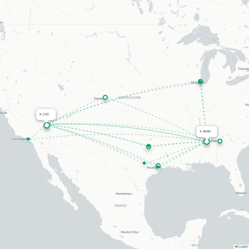 BHM - LAS route map