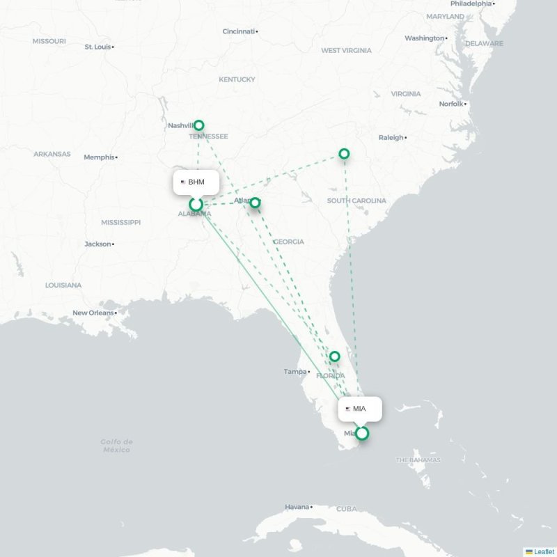 BHM - MIA route map