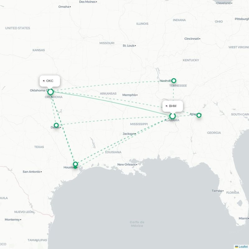 BHM - OKC route map