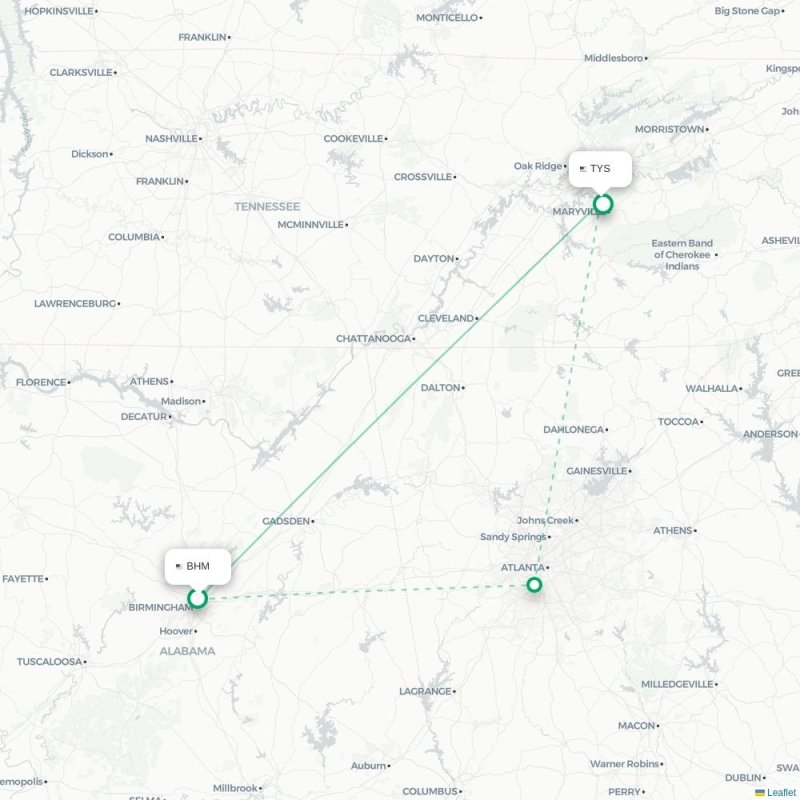 BHM - TYS route map