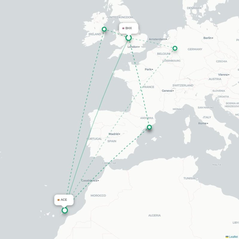 BHX - ACE route map