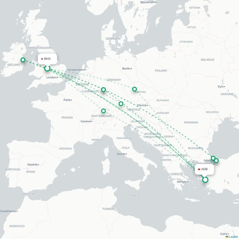 BHX - ADB route map