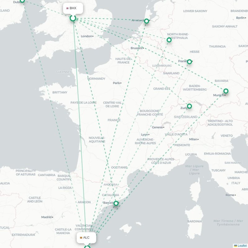 BHX - ALC route map