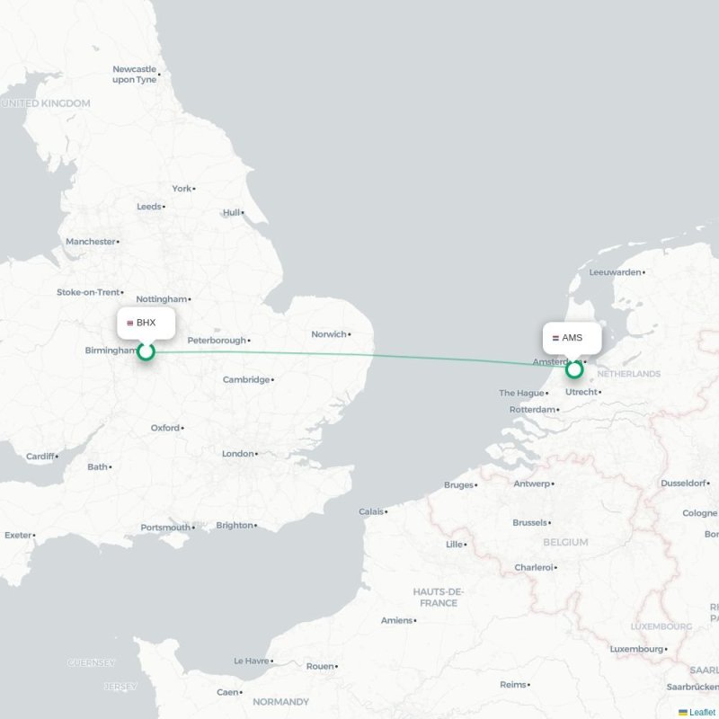 BHX - AMS route map