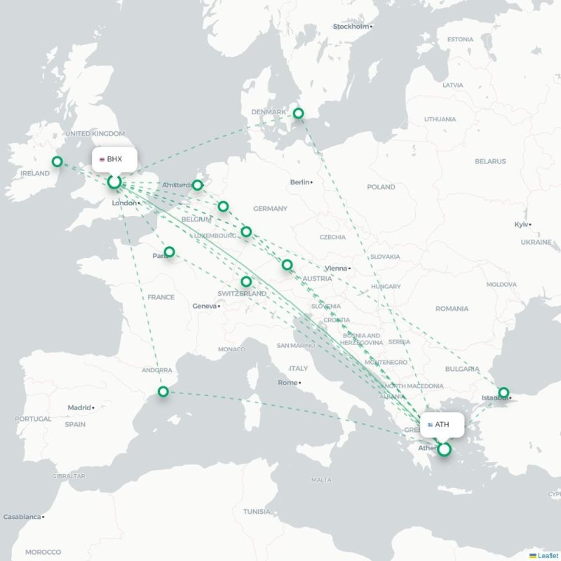 BHX - ATH route map