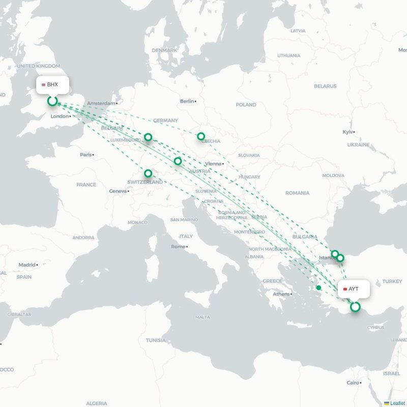 BHX - AYT route map