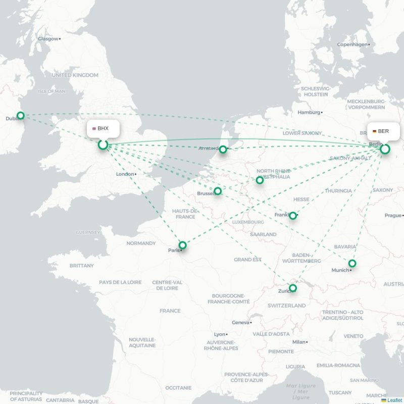 BHX - BER route map