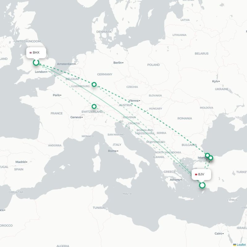 BHX - BJV route map