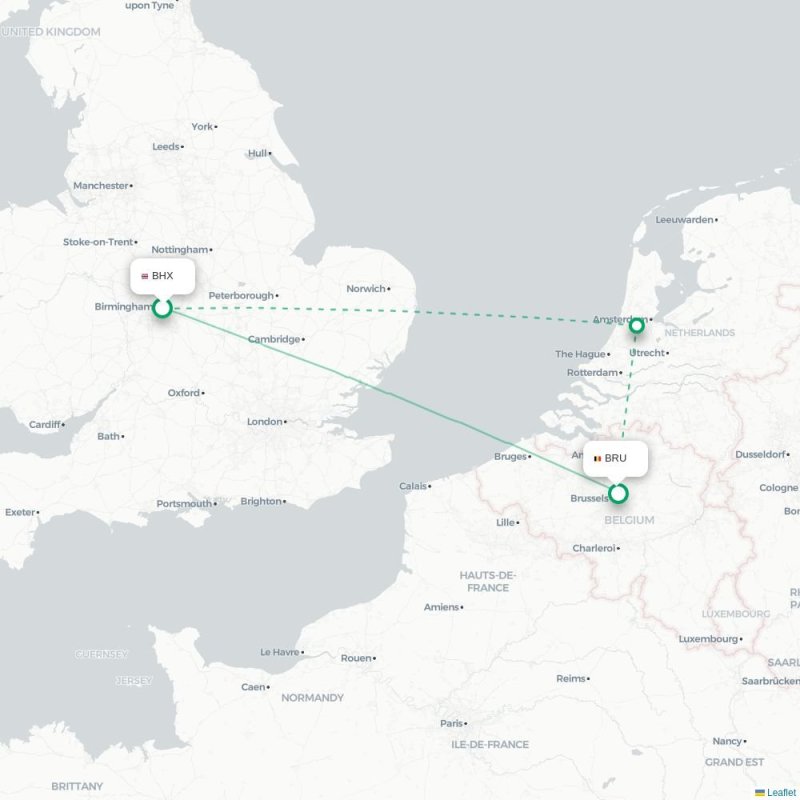 BHX - BRU route map