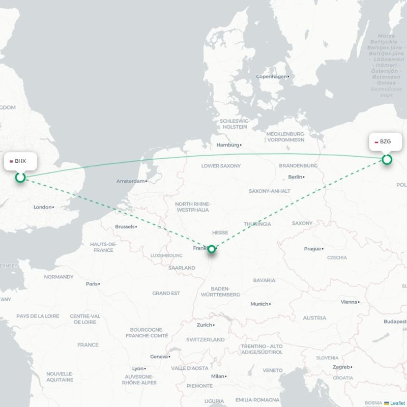 BHX - BZG route map