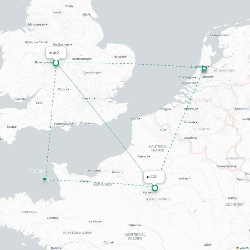 BHX - CDG route map
