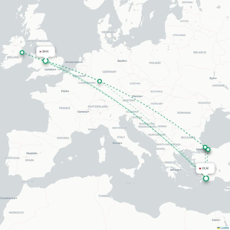 BHX - DLM route map