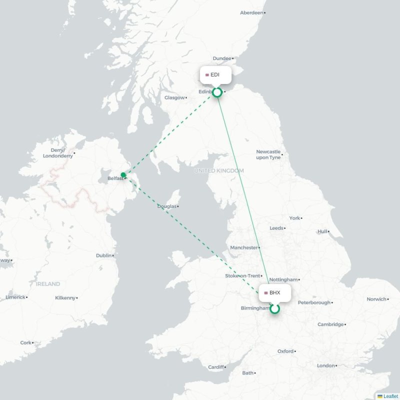 BHX - EDI route map