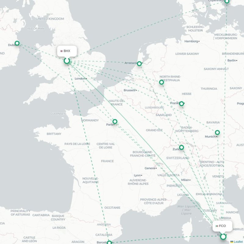 BHX - FCO route map